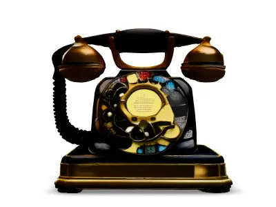Vintage Gold and Black Rotary Phone Low-poly 3D model