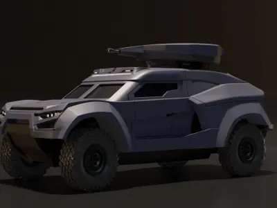 Armored Ground Interceptor Car with Raised Gun Turret 3D model