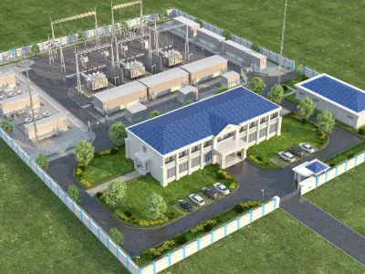 Modern high-voltage substation energy storage station 3D model