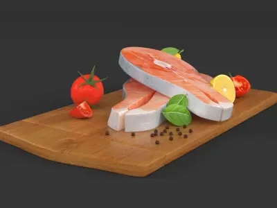 Salmon Steak with Vegetables 3D model purchase