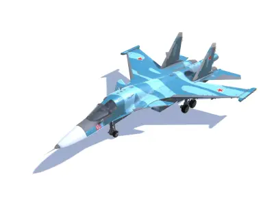 SU-34 Fullback Jet Fighter Aircraft Low-poly 3D model