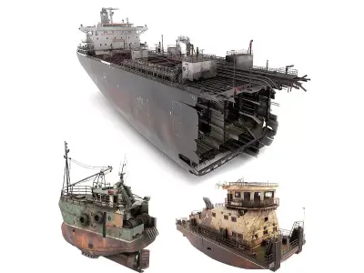 Collection of wrecked ships 01 3D Model Pack