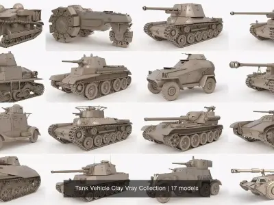 Tank Vehicle Clay Vray Collection 3D Model Pack