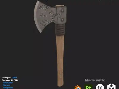 Steel Woodcutting Axe - Game Ready PBR Tool Prop Low-poly 3D model