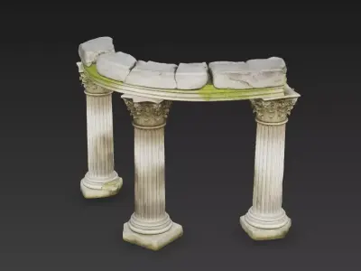 Ancient Ruined Corinthian Columns with Moss 3D model