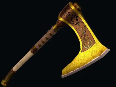 Battle Axe Gold Low-poly 3D model