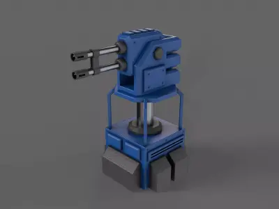 PBR Turret Gun 02 Blue Low-poly 3D model