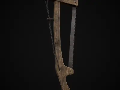 Antique Wooden Bow Saw Low-poly 3D model