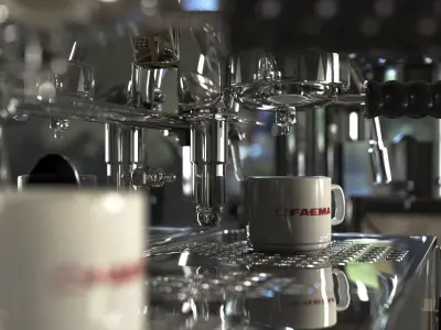 Faema e61 espresso machine and  FP Grinder with a coffee cup 3D model