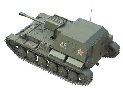 SU 76 Military Tank   Low-poly 3D model