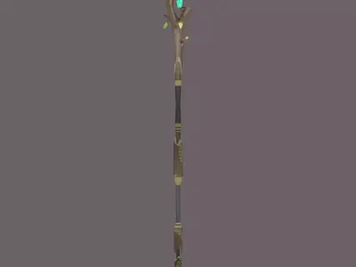 Low Poly wooden magic wand with crystals games ready  Low-poly 3D model