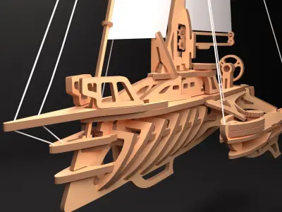 Wooden Yacht - Sailboat 3D model