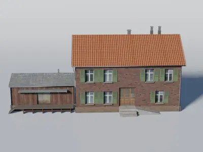 Old German brick railway station 3D model