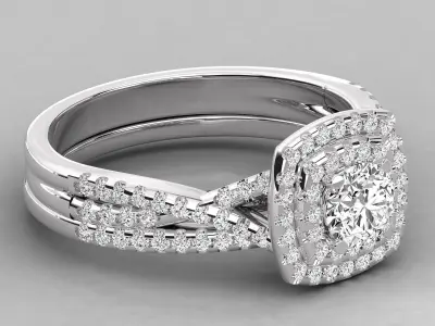Round Cut Diamond Double Halo Twisted Style Bridal Set Ring 3D print model