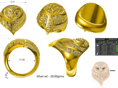 Owl Diamond ring  3D print model
