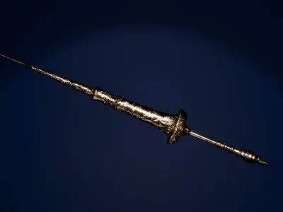 Gold Spear and Shield Free low-poly 3D model