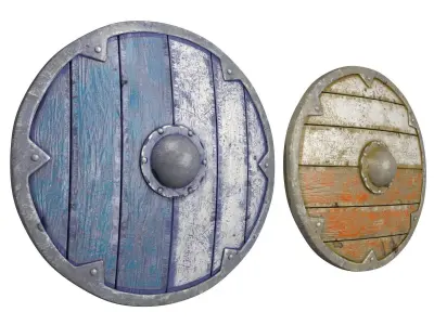 Viking Shield Wood Set Low Poly Low-poly 3D model