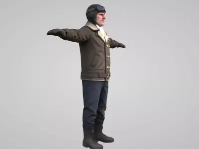 vintage airplane pilot 3D model Low-poly 3D model