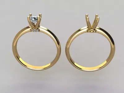 4 Prong Solitaire Diamond Gallery Dainty Engagement Ring 3D print model