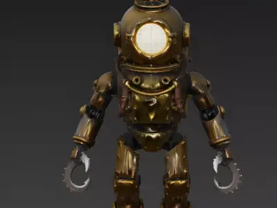 Abyssal Anchor Steampunk Diver Bot 3D Model Low-poly 3D model