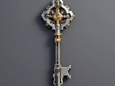 Ornate Steampunk Key 3D Model Low-poly 3D model