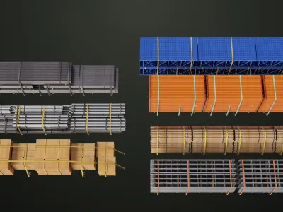 Flatbed Trailer with 7 Loads Single Mat All PBR Unity UE Low-poly 3D model