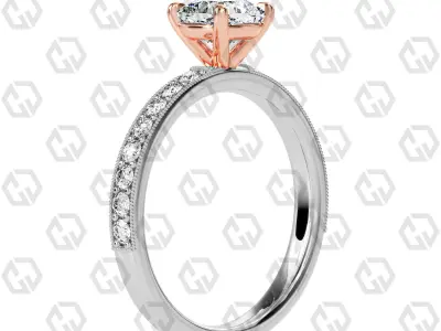 Ring 62 Cushion Shape milgrain pave set ring with Gems 3D print model