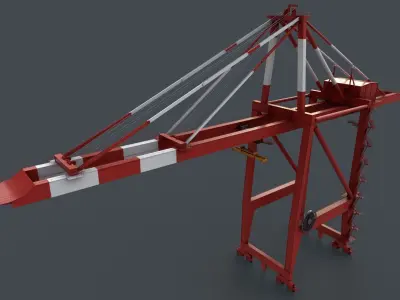 PBR Quayside Container Crane V2 - Red Low-poly 3D model