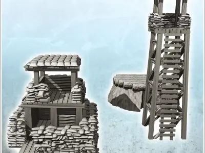 Set of fortifications for modern military base with watchtower 4 3D print model