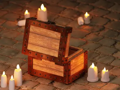 Chest Box and Candles Low-poly 3D model