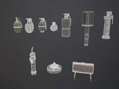 GRENADE BUNDLE - 10 ASSETS Ready for Download Low-poly 3D model