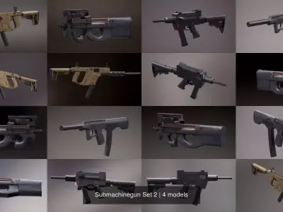 Submachinegun Set 2 rifle 3D Model Pack