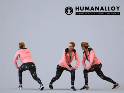 00115Halle008 - Adult Caucasian woman crouching during exercise 3D model