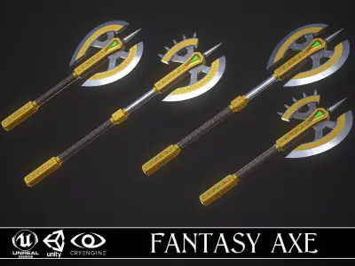Fantasy Axe 04 - 4 Variations 3D Model Collection