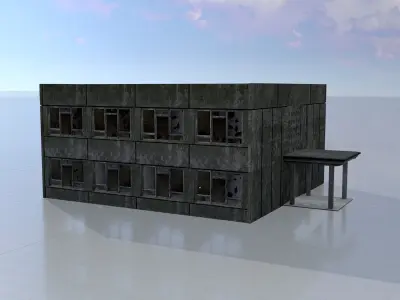 Old military barrack version 1 ruin 5 Low-poly 3D model