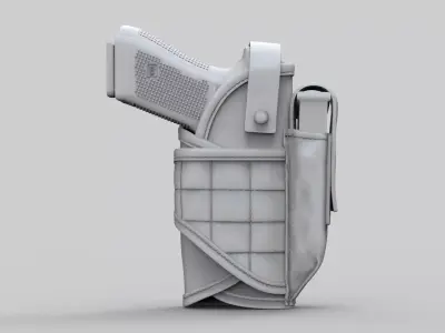 Pistol and Holster High Poly 3D model