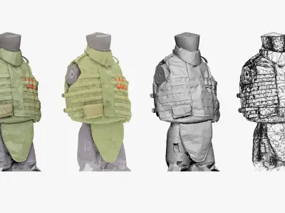 001300 army green top body armor shield 3D model