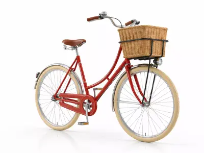 Vintage-Style Red Dutch Step-Through Bicycle Low-poly 3D model