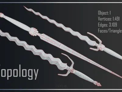 One-Hand Sword  Jade Executioner Low Poly Game Ready  PBR  Low-poly 3D model