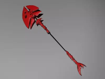 Stylized Red Fantasy Battle Axe Halberd Game Ready 3D Weapon Low-poly 3D model