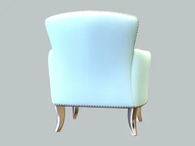 Vintage Chair SkyBLue Polyester Upholstery Silver Legs 3D model