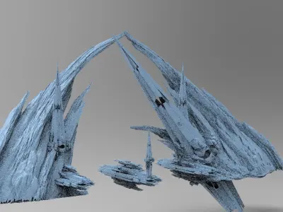 Sci fi Alien Cliff bridge Crystal Shards 6 3D model