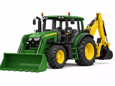 John Deere 6195M Backhoe Loader Low Poly Tractor Model Low-poly 3D model