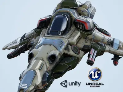 Interceptor Spaceship - game model  Low-poly 3D model
