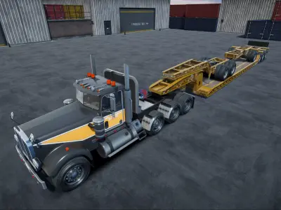 Lowboy semi truck unity asset Low-poly 3D model