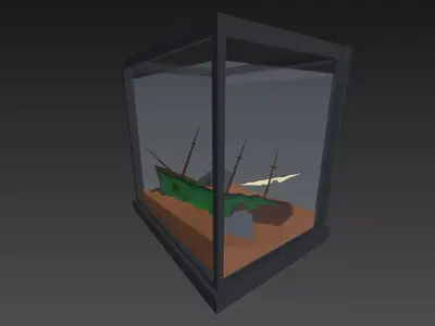 Low poly aquarium ship in glass case Low-poly 3D model