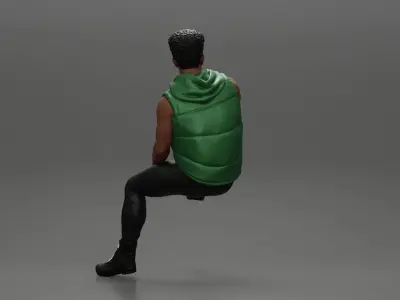 Black Man in open jacket Looking Away while Sitting on the car 3D print model