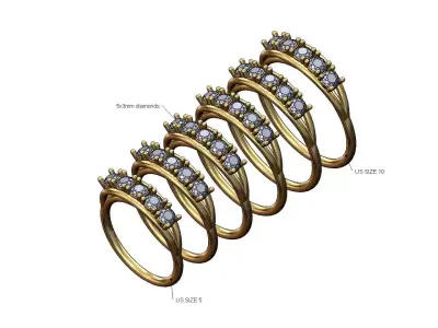 Double wire diamond arc 3mm stones  band US sizes 5to10 3D print model