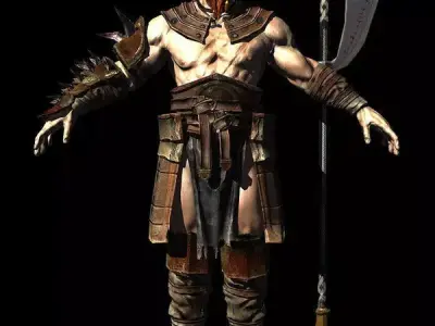 Barbarian 3D model warrior holding sword Low-poly 3D model