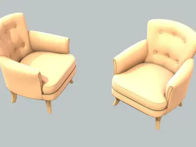 Vintage Chair Pale Cotton Upholstery Natural Oak Legs 3D model